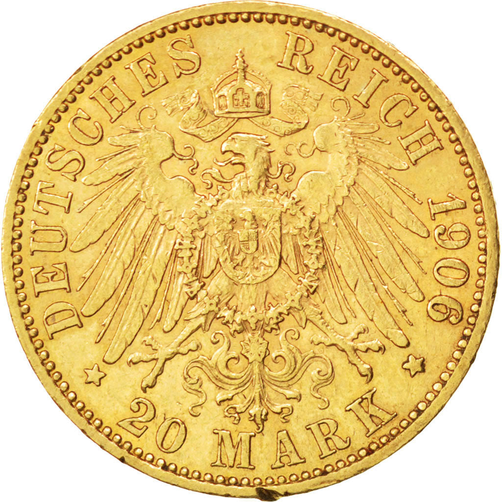 Allemagne, Hesse-Darmstradt, Ernst Ludwig, 20 Mark Or 1906 A, KM 374