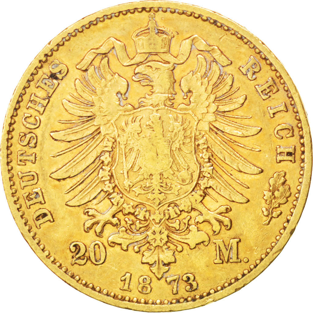Coin, German States, BAVARIA, Ludwig II, 20 Mark, 1873, Munich, EF(40-45), Gold