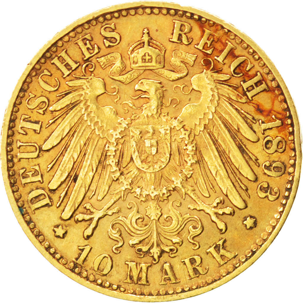 German States, 10 Mark, 1893, Munich, KM #911, EF(40-45), Gold, 3.94