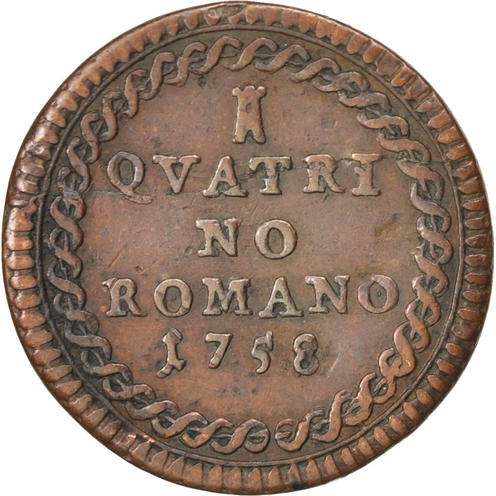 ITALIAN STATES, Quattrino, 1758, KM #1182.1, EF(40-45), Copper, 2.80