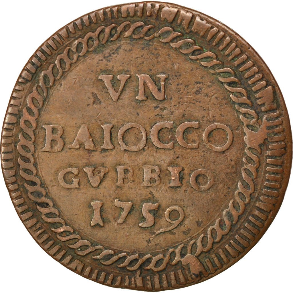 ITALIAN STATES, Baiocco, 1759, KM #160, EF(40-45), Copper, 10.90