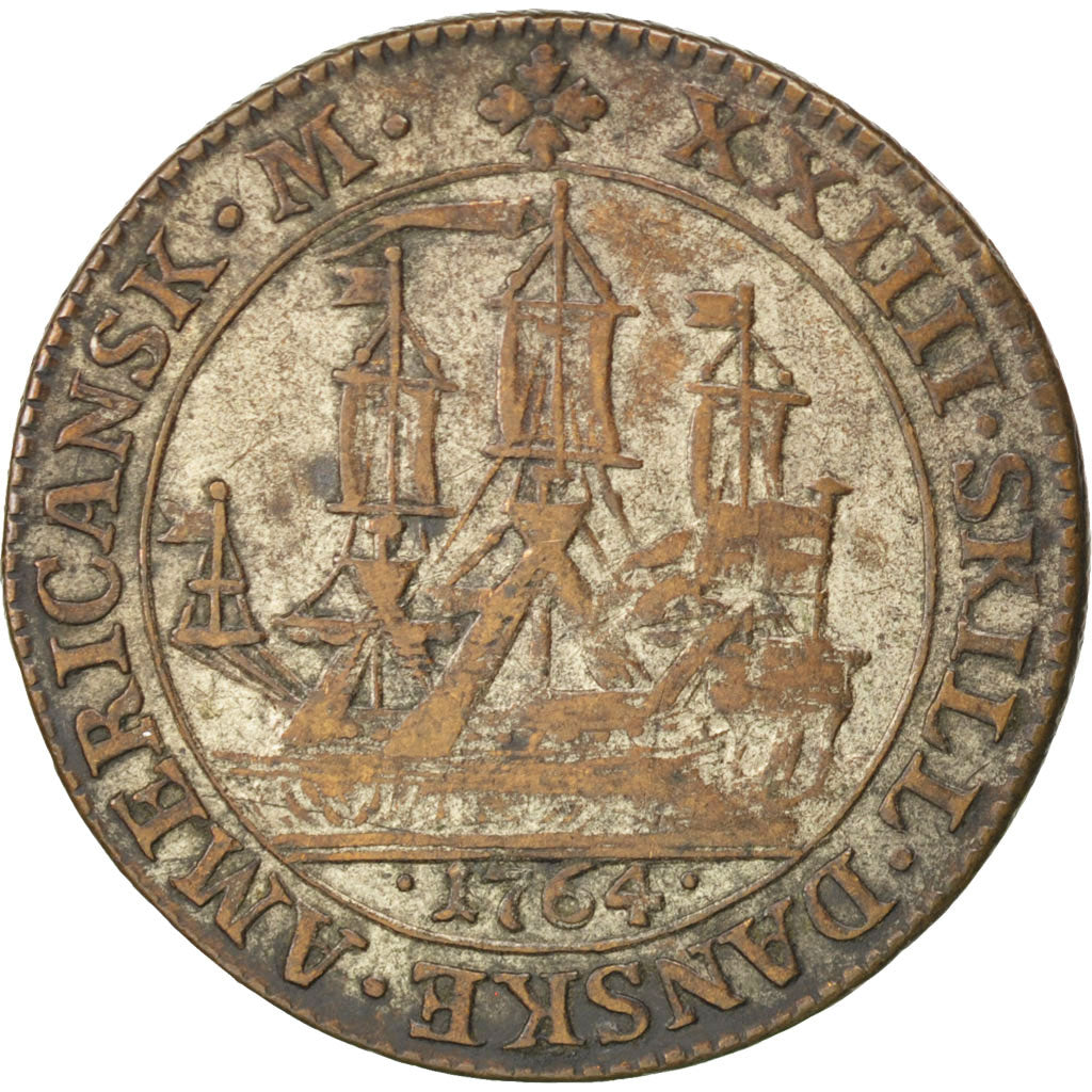 DANISH WEST INDIES, 24 Skilling, 1764, KM #9, EF(40-45), Silver, 6.40