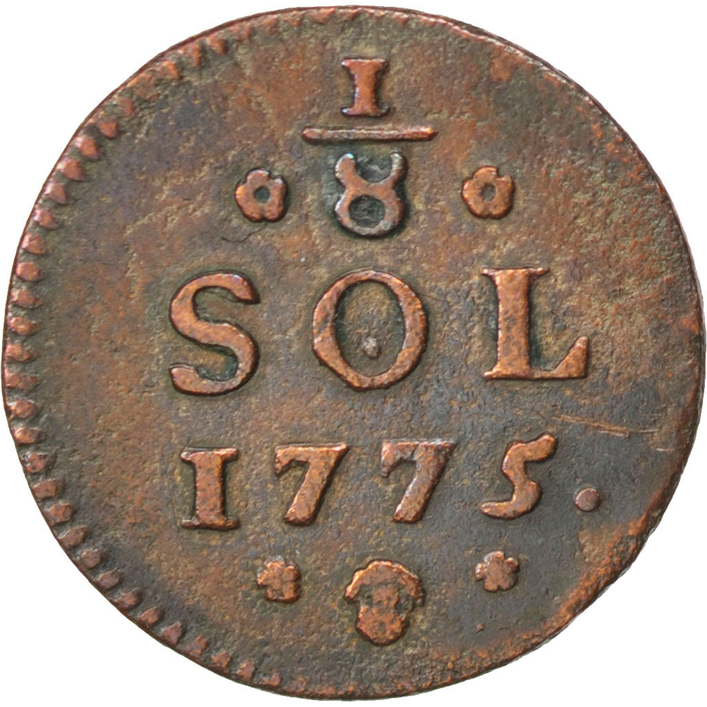 LUXEMBOURG, 1/8 Sol, 1775, Brussels, KM #5, EF(40-45), Copper, 1.62