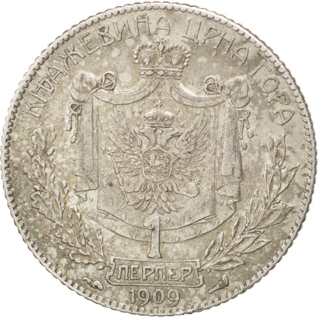 Montenegro, 1 Perper, 1909, KM #5, EF(40-45), Silver, 4.98