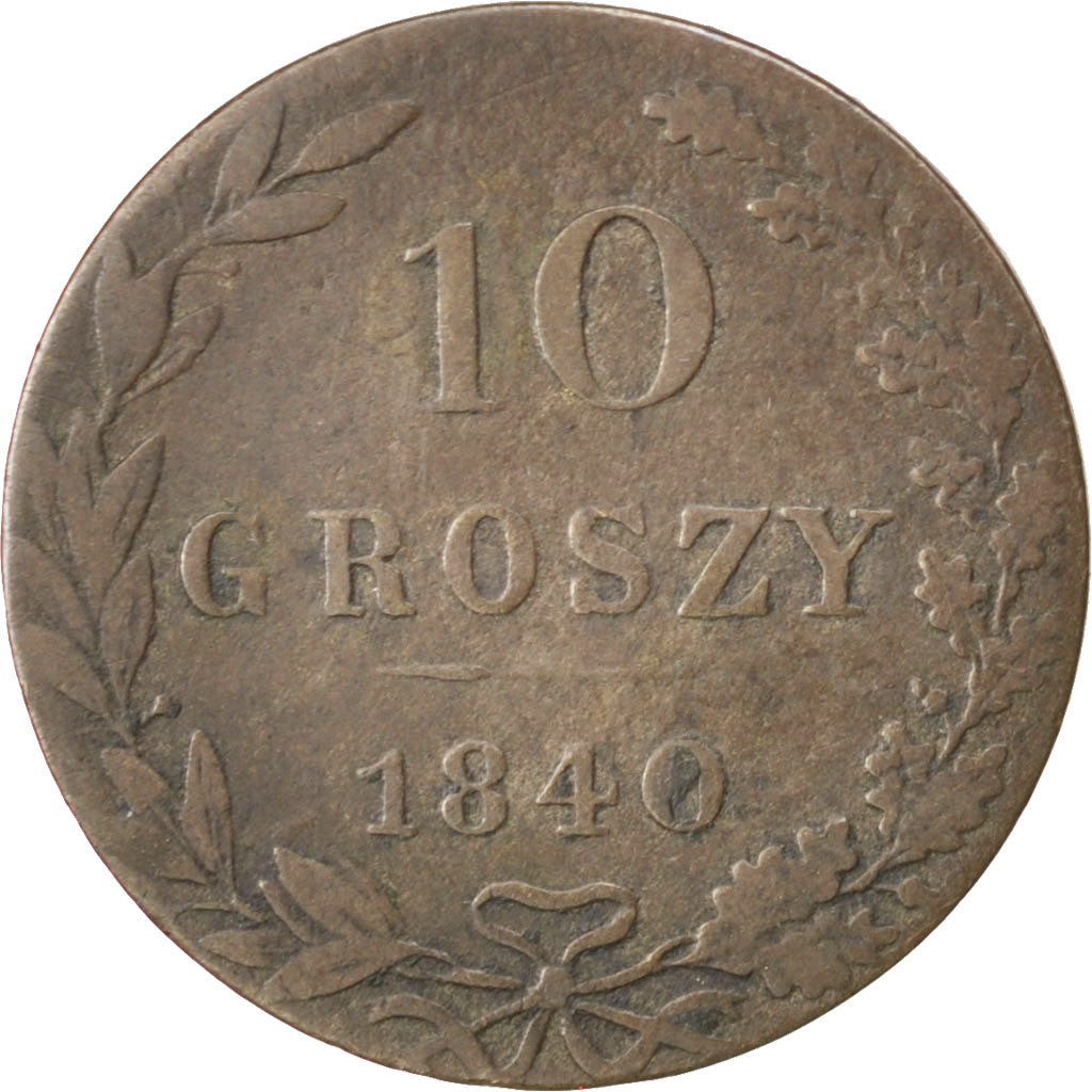 POLAND, 10 Groszy, 1840, Moneta Wschovensis, KM #113a, EF(40-45), Silver, 19,...