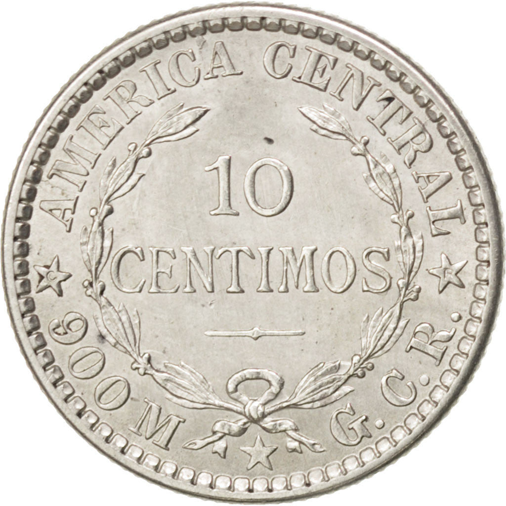 COSTA RICA, 10 Centimos, 1914, Philadelphia, KM #146, MS(60-62), Silver, 18,...