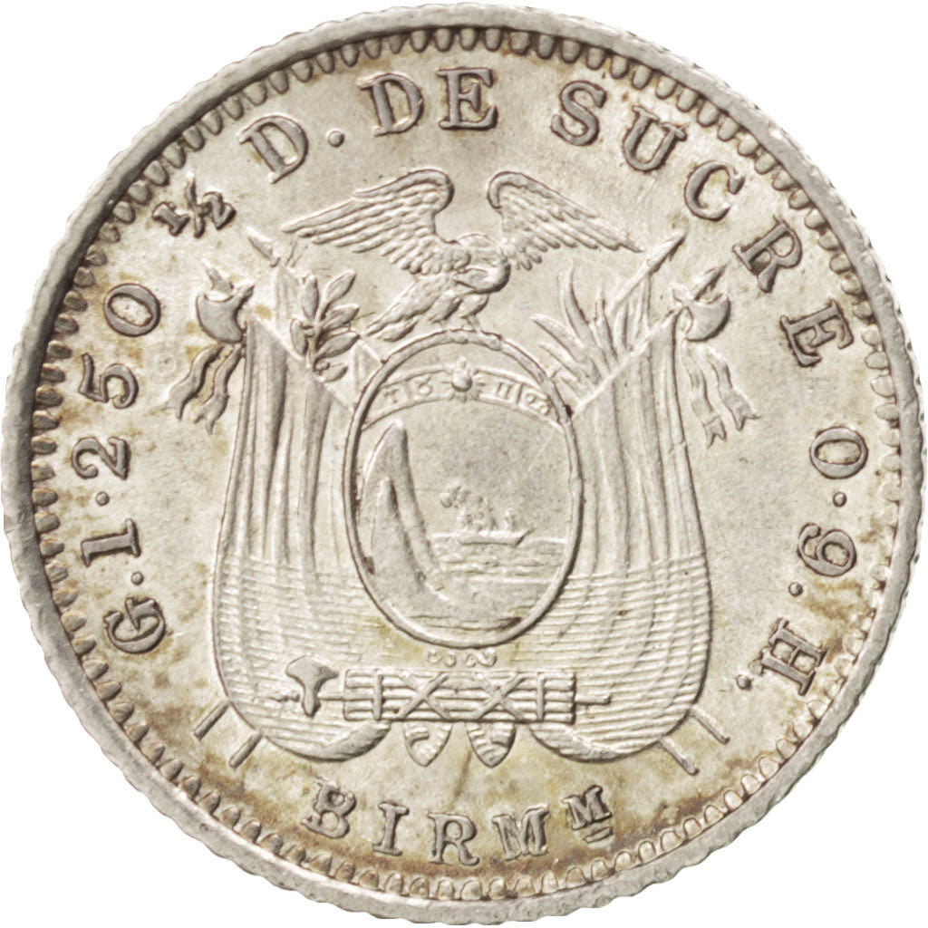 ECUADOR, 1/2 Decimo, Medio, 1915, Heaton, KM #55.2, MS(63), Silver, 15, 1.23
