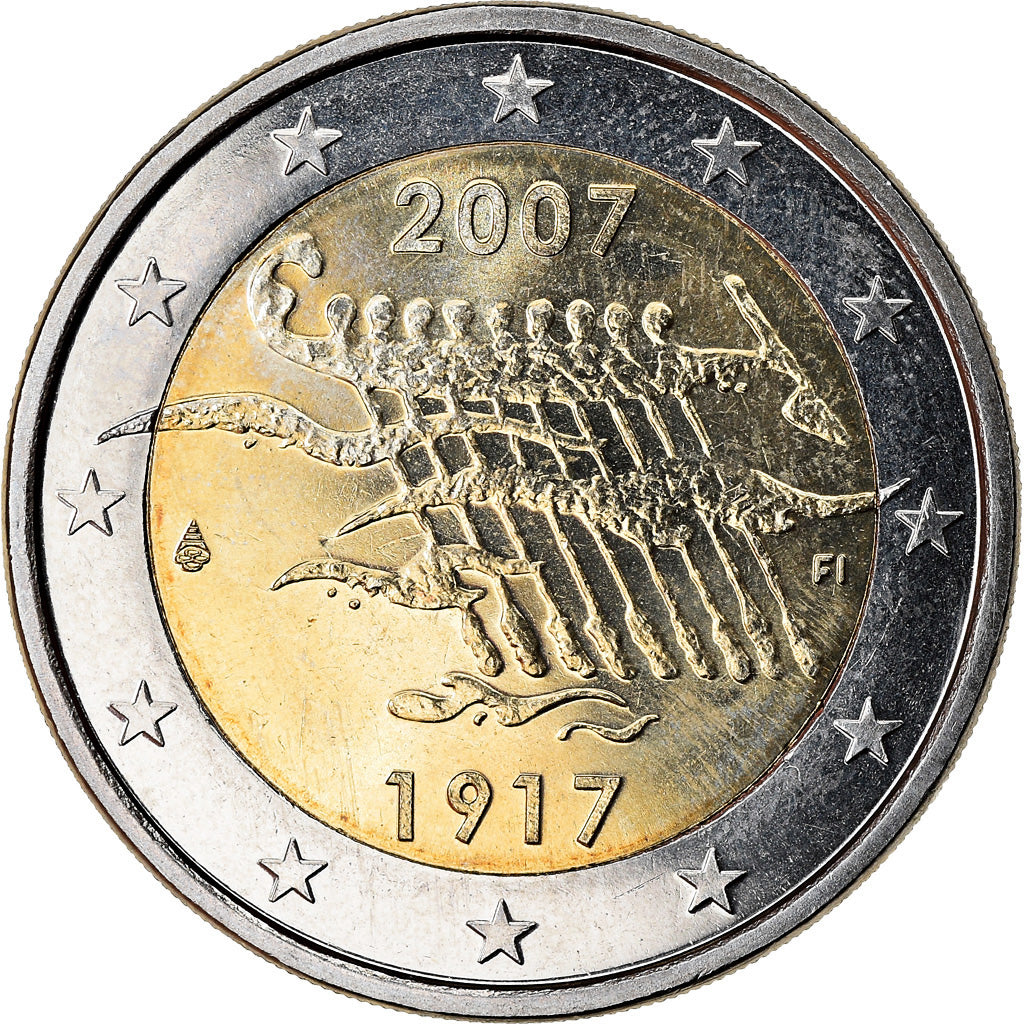 Finland, 2 Euro, 90th Anniversary of Independence, 2007, MS(63), Bi-Metallic
