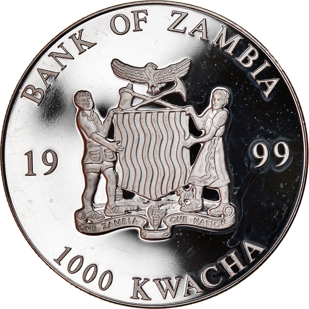 Coin, Zambia, 1000 Kwacha, 1999, British Royal Mint, MS(63), Copper-nickel