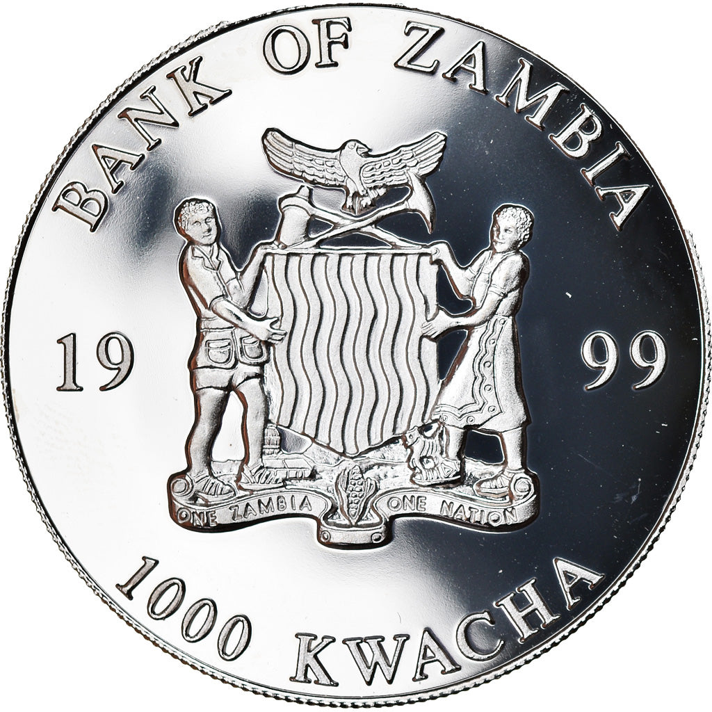 Moneda, Zambia, 1000 Kwacha, 1999, British Royal Mint, SC, Silver plated