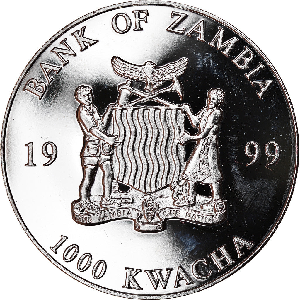 Coin, Zambia, 1000 Kwacha, 1999, British Royal Mint, MS(63), Copper-nickel