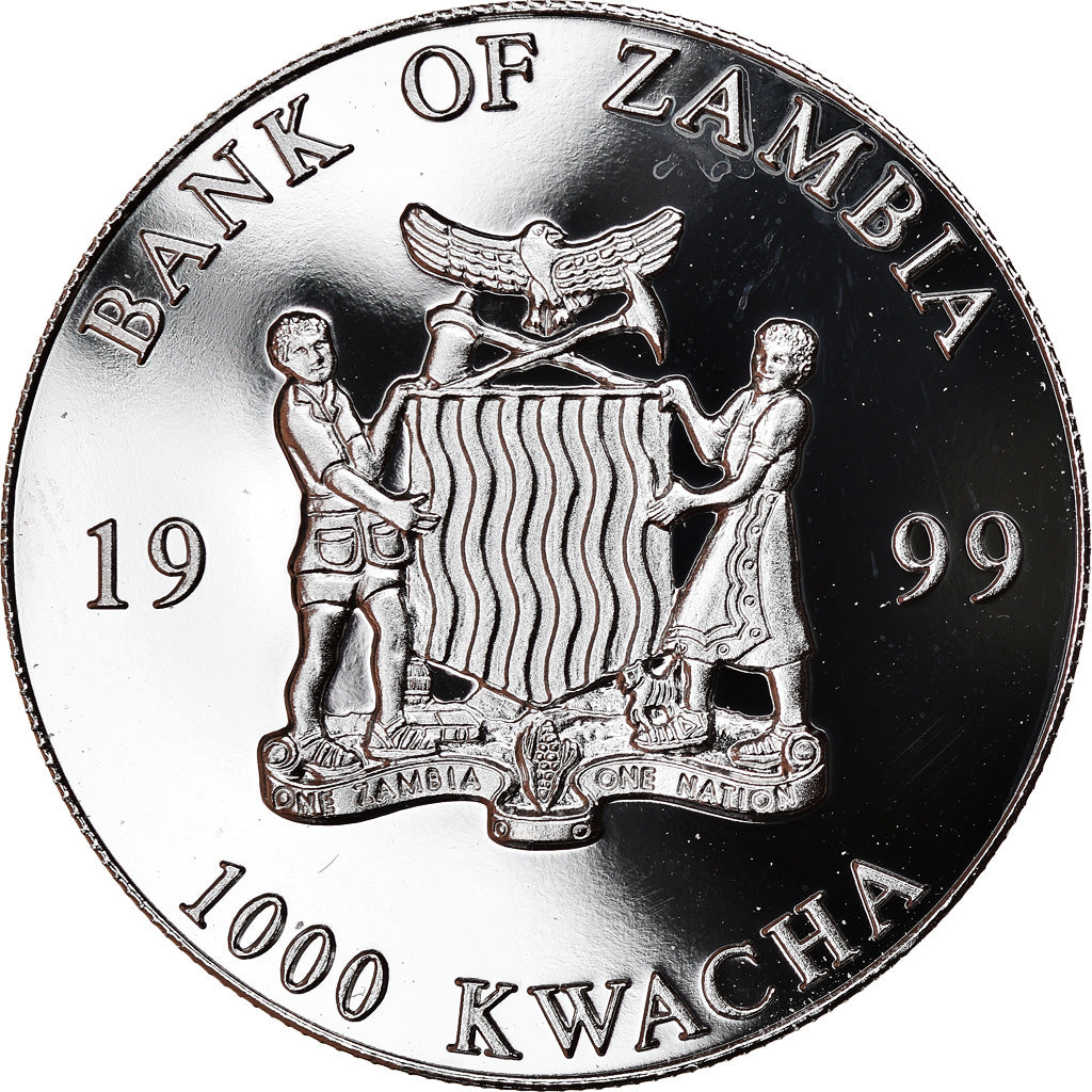 Coin, Zambia, 1000 Kwacha, 1999, British Royal Mint, MS(63), Copper-nickel