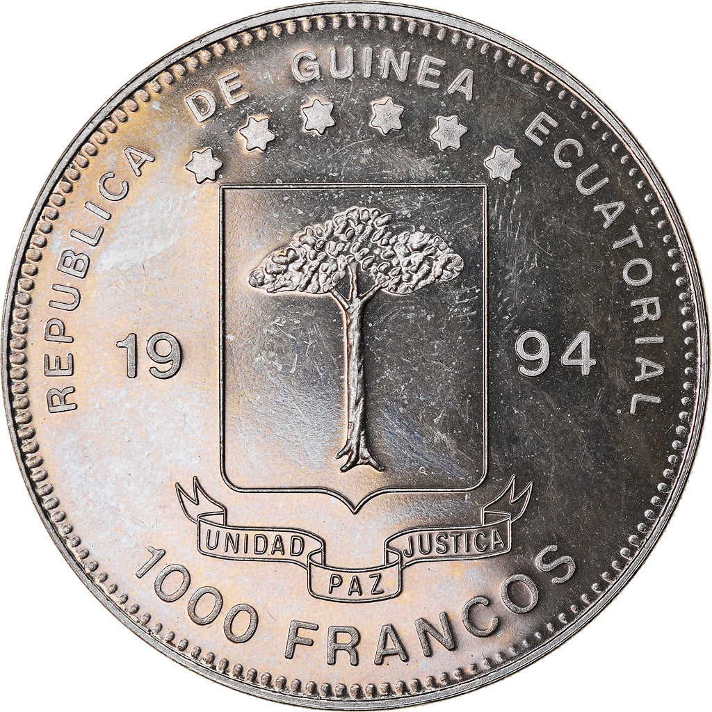 Coin, Equatorial Guinea, 1000 Francos, 1994, MS(60-62), Copper-nickel, KM:89
