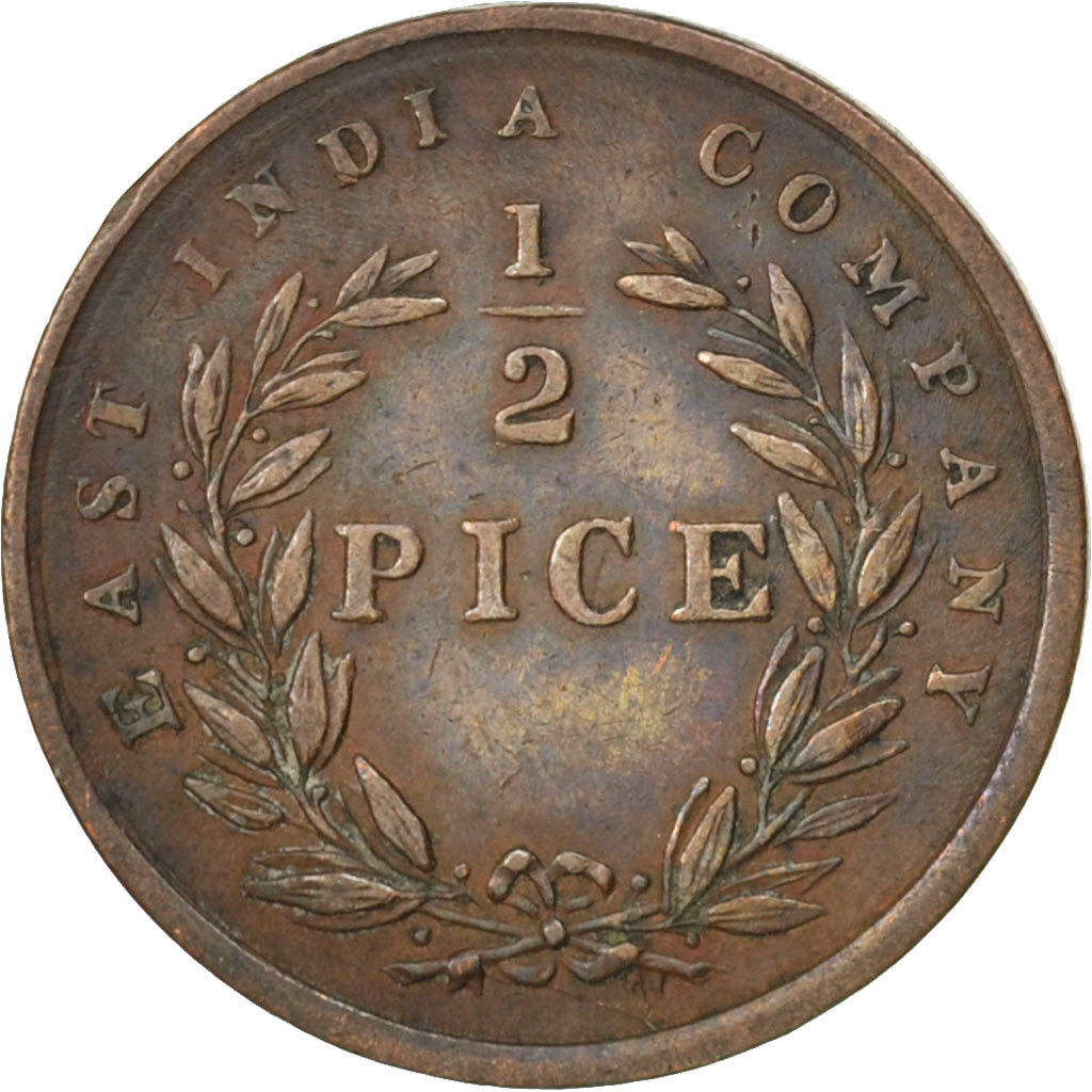 INDIA-BRITISH, 1/2 Pice, 1853, Calcutta, KM #464, EF(40-45), Copper, 3.19