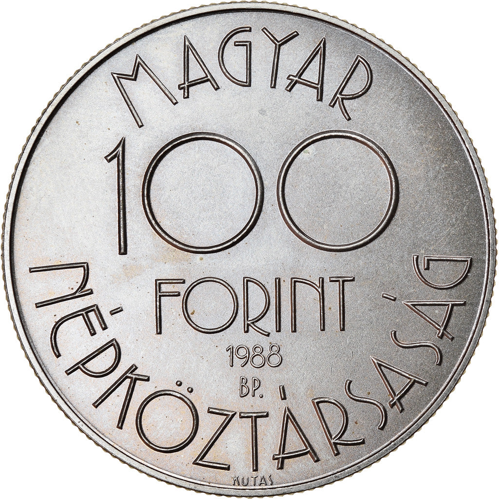 Coin, Hungary, 100 Forint, Szaz, 1988, Budapest, AU(55-58), Copper-nickel