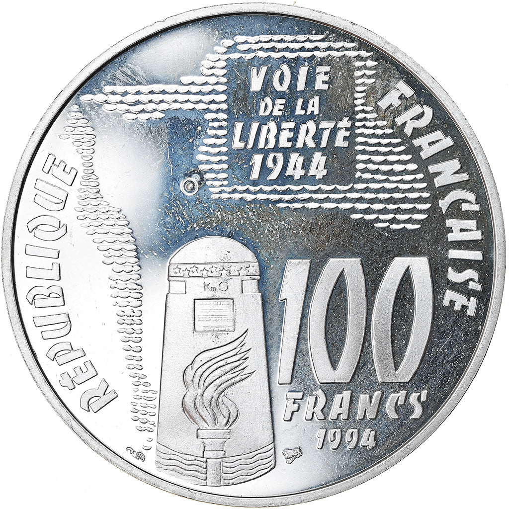 Coin, France, Sainte-Mère-Eglise, 100 Francs, 1994, Paris, BE, MS(63), Silver