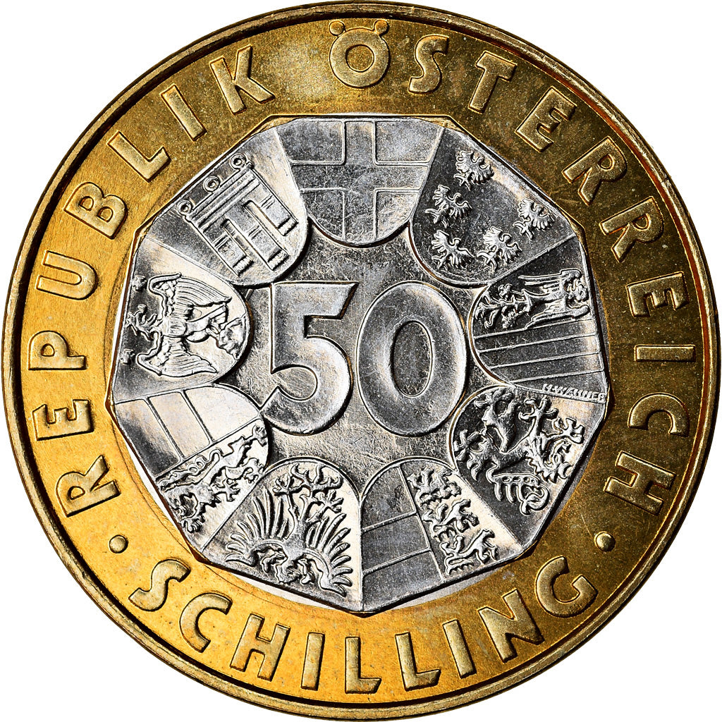 Coin, Austria, 50 Schilling, 1999, MS(63), Bi-Metallic, KM:3057