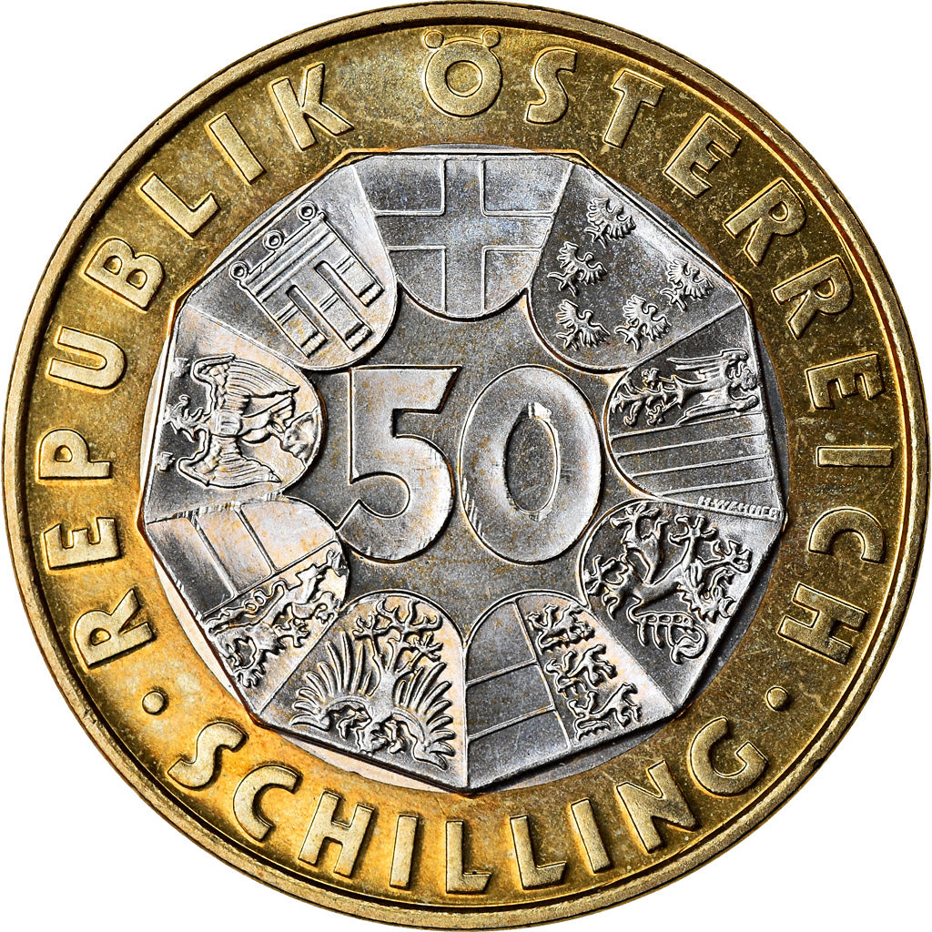Coin, Austria, 50 Schilling, 2001, Vienna, MS(63), Bi-Metallic, KM:3076