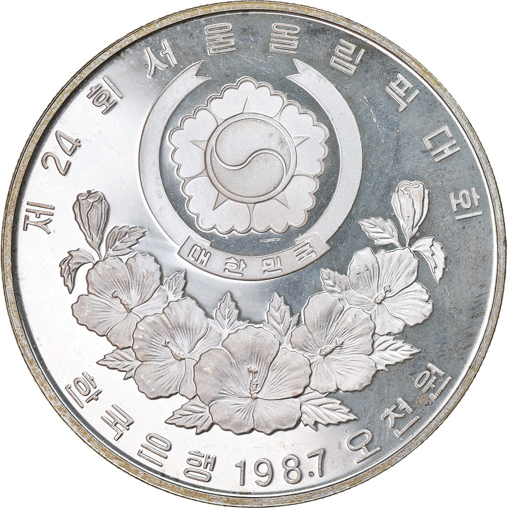 Coin, KOREA-SOUTH, 5000 Won, 1987, Proof, AU(55-58), Silver, KM:60
