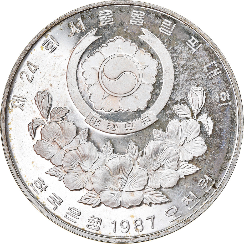 Coin, KOREA-SOUTH, 5000 Won, 1987, Proof, AU(55-58), Silver, KM:61