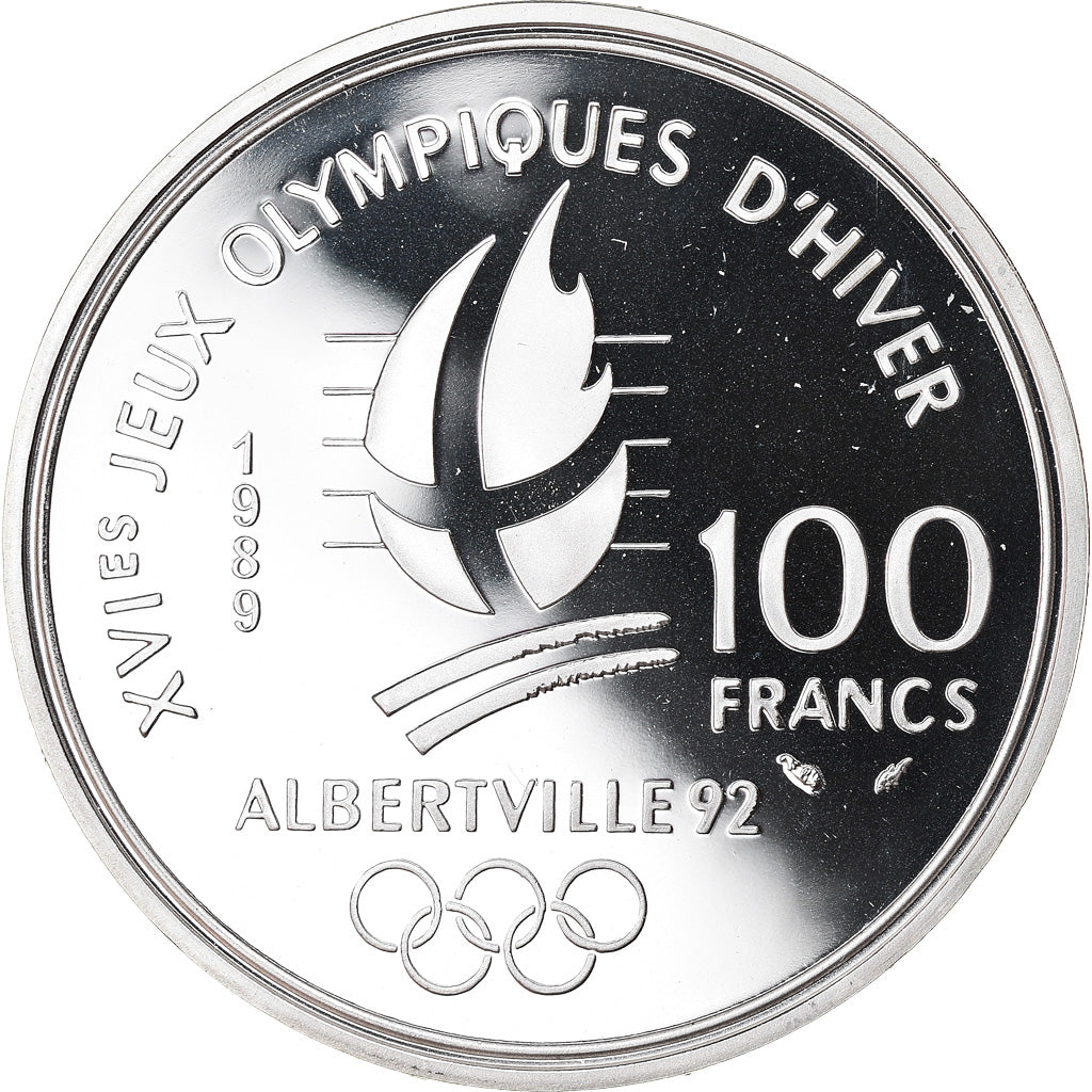 Moneta, Francia, Alpine skiing, 100 Francs, 1989, BE, FDC, Argento, KM:971