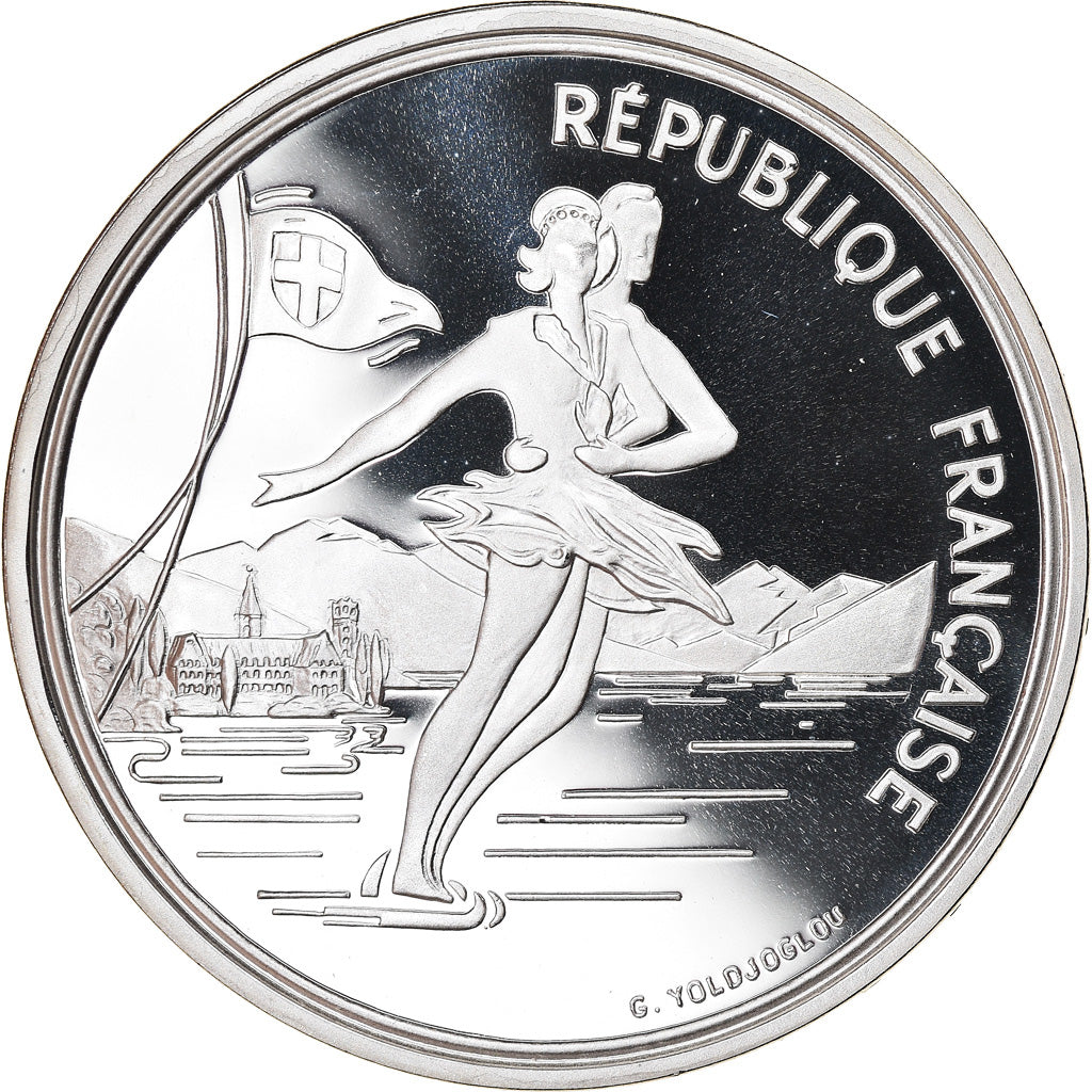 Moeda, França, patinage artistique, 100 Francs, 1989, BE, MS(65-70), Prata