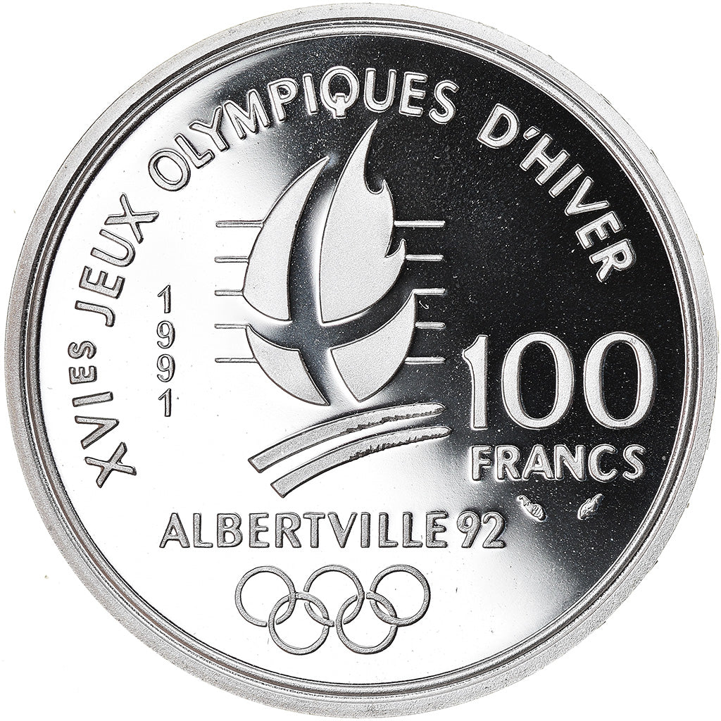 Munten, Frankrijk, Hockey players, 100 Francs, 1991, BE, FDC, Zilver, KM:993