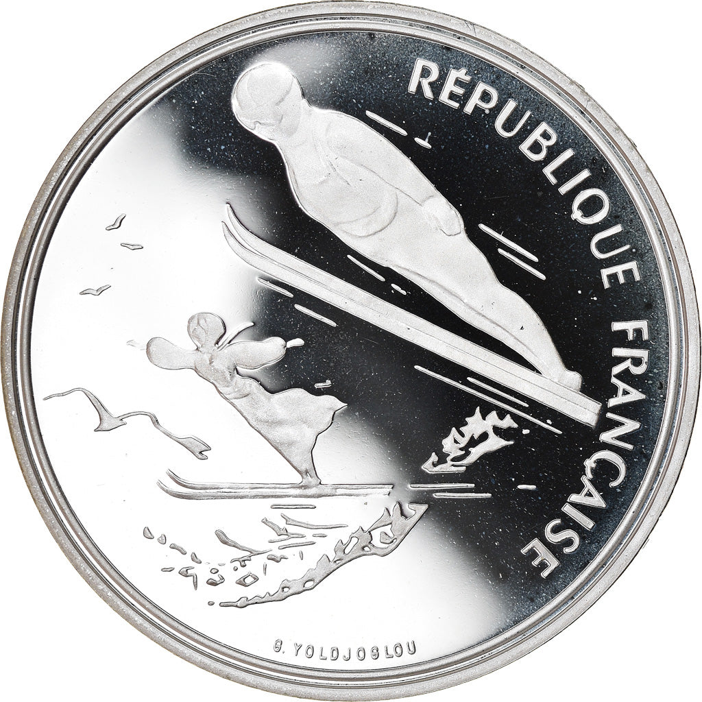 Munten, Frankrijk, Saut à ski, 100 Francs, 1991, BE, FDC, Zilver, KM:995
