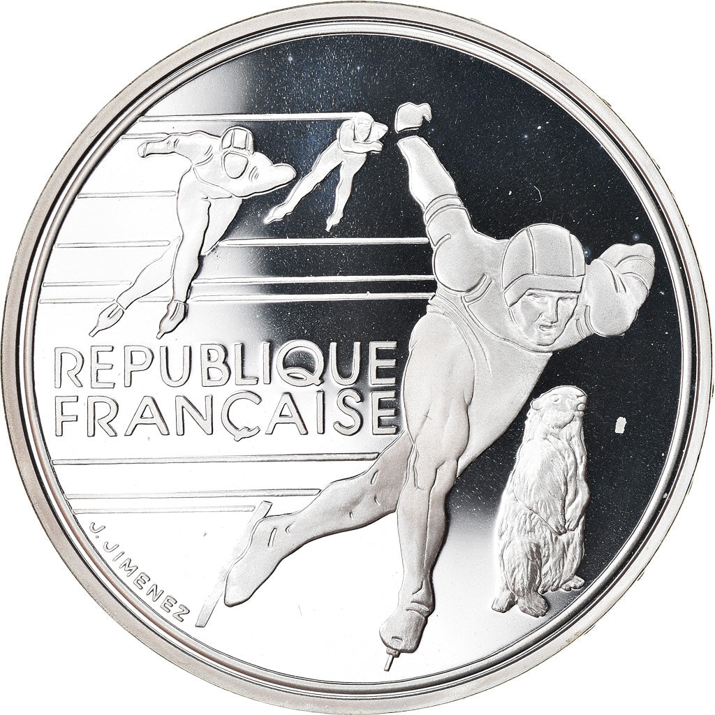 Moneta, Francia, Patinage de vitesse, 100 Francs, 1990, BE, FDC, Argento