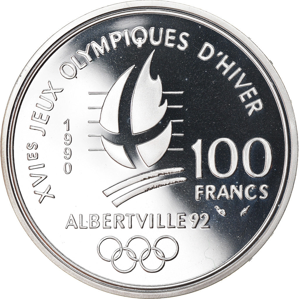 Moneta, Francia, Patinage de vitesse, 100 Francs, 1990, BE, FDC, Argento