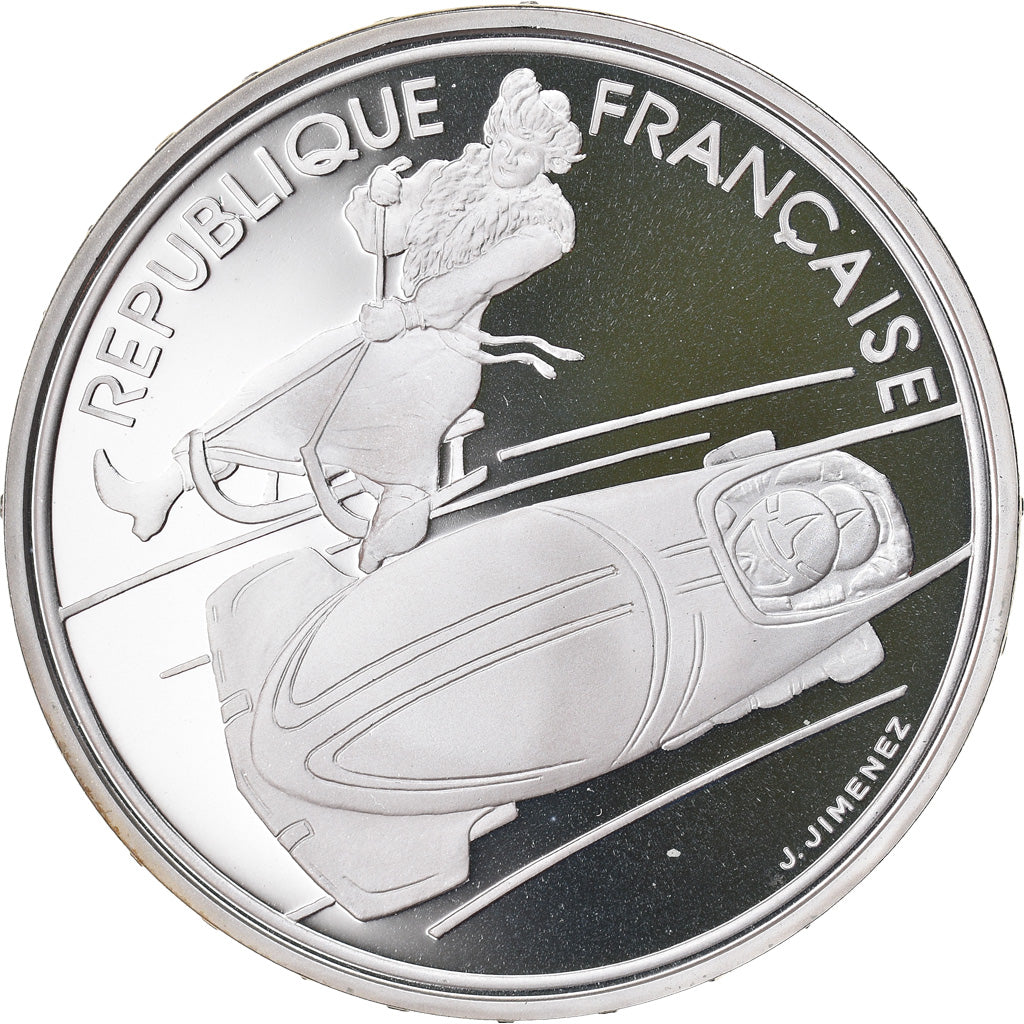 Moeda, França, Bobsleigh, 100 Francs, 1990, BE, MS(65-70), Prata, KM:981