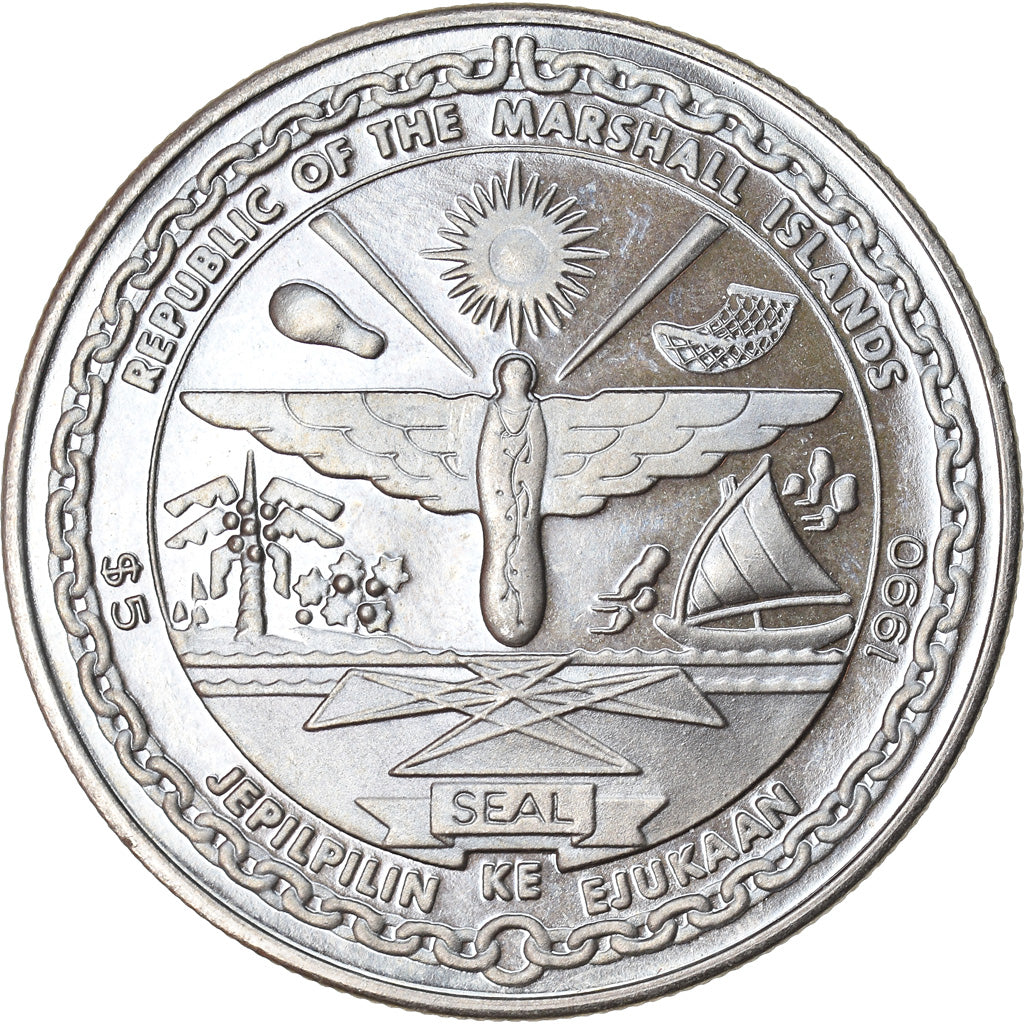 Coin, Marshall Islands, 5 Dollars, 1990, Medallic Art Co., AU(55-58)