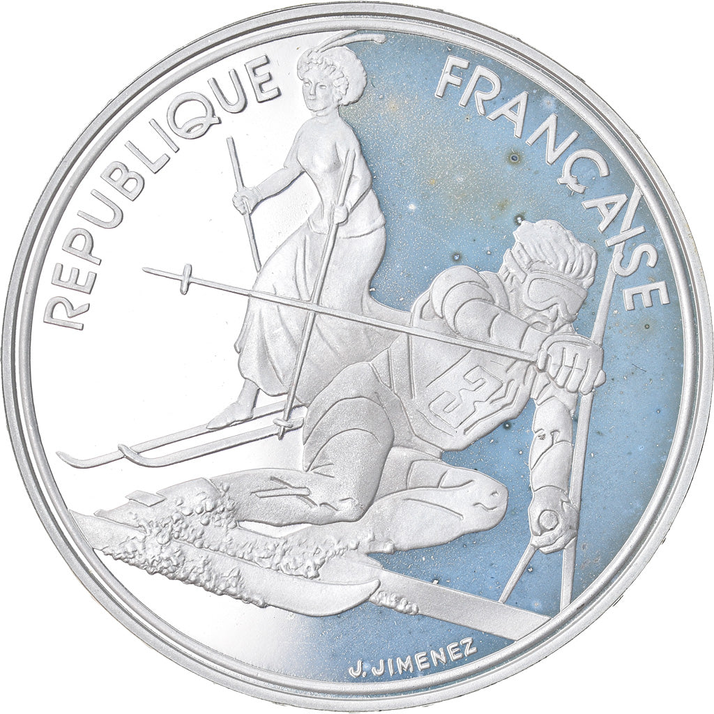 Moneta, Francia, Slalom skiers, 100 Francs, 1990, BE, FDC, Argento, KM:984