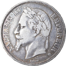 Moneda, Francia, Napoléon III, 5 Francs, 1869, Strasbourg, BC+, Plata