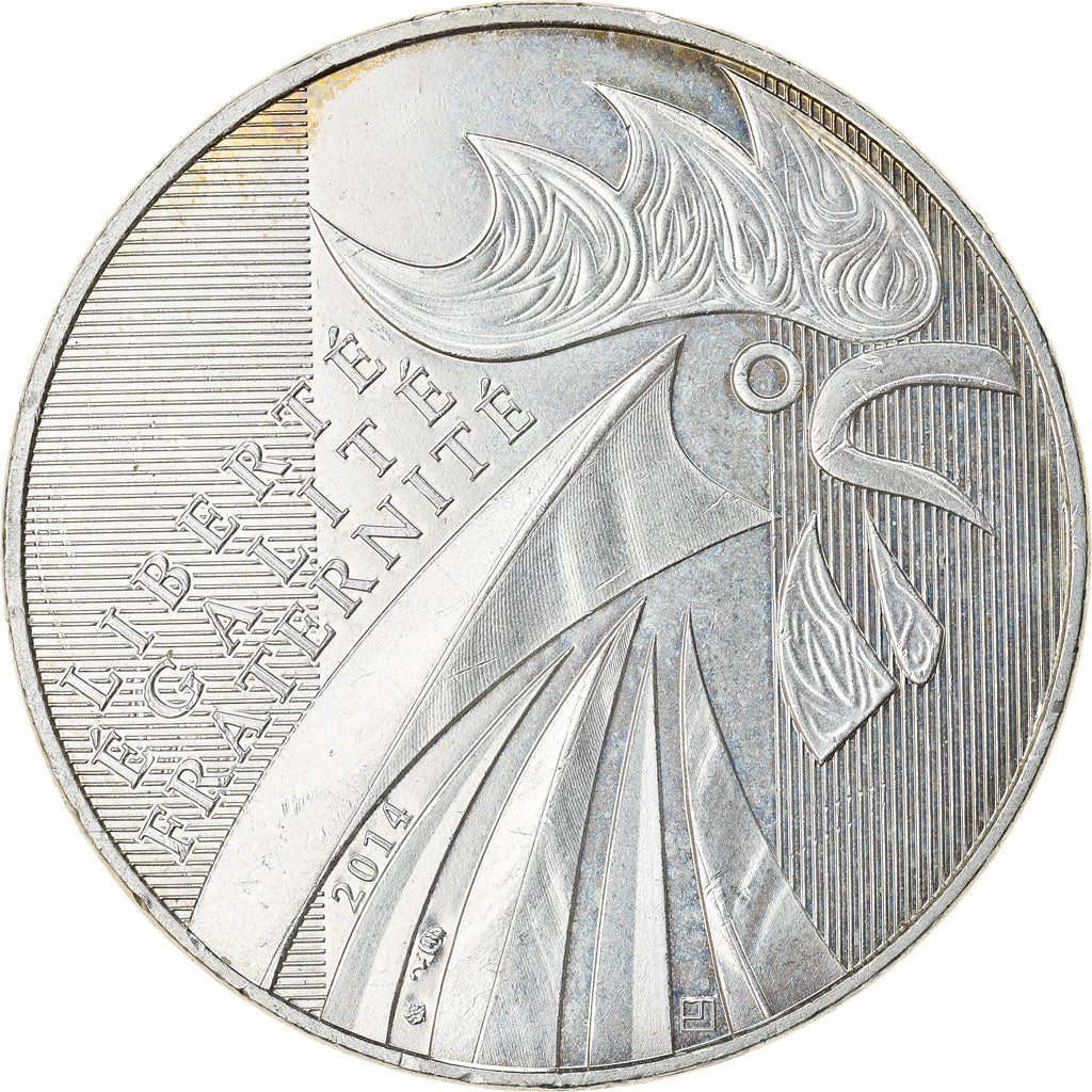 France, 10 Euro, Coq, 2014, AU(55-58), Silver