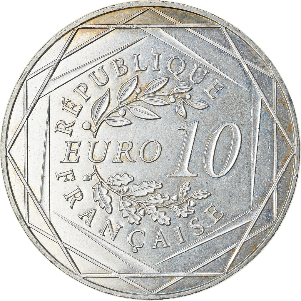 France, 10 Euro, Coq, 2014, AU(55-58), Silver