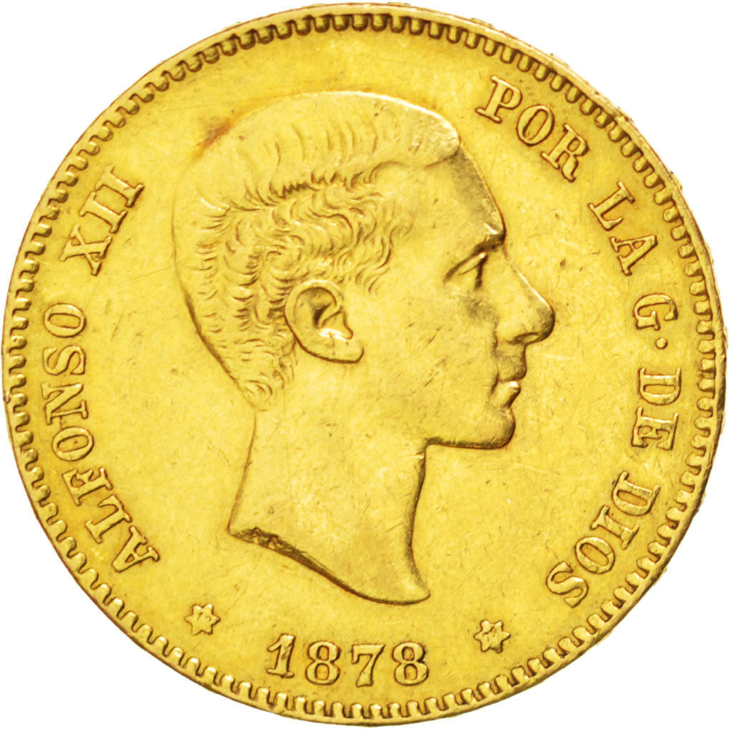 Spain, 25 Pesetas, 1878, KM #673, EF(40-45), Gold, 8.02