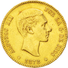 Spain, 25 Pesetas, 1878, KM #673, EF(40-45), Gold, 8.02