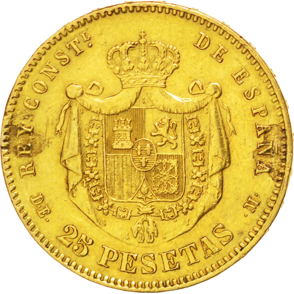 Spain, 25 Pesetas, 1878, KM #673, EF(40-45), Gold, 8.02