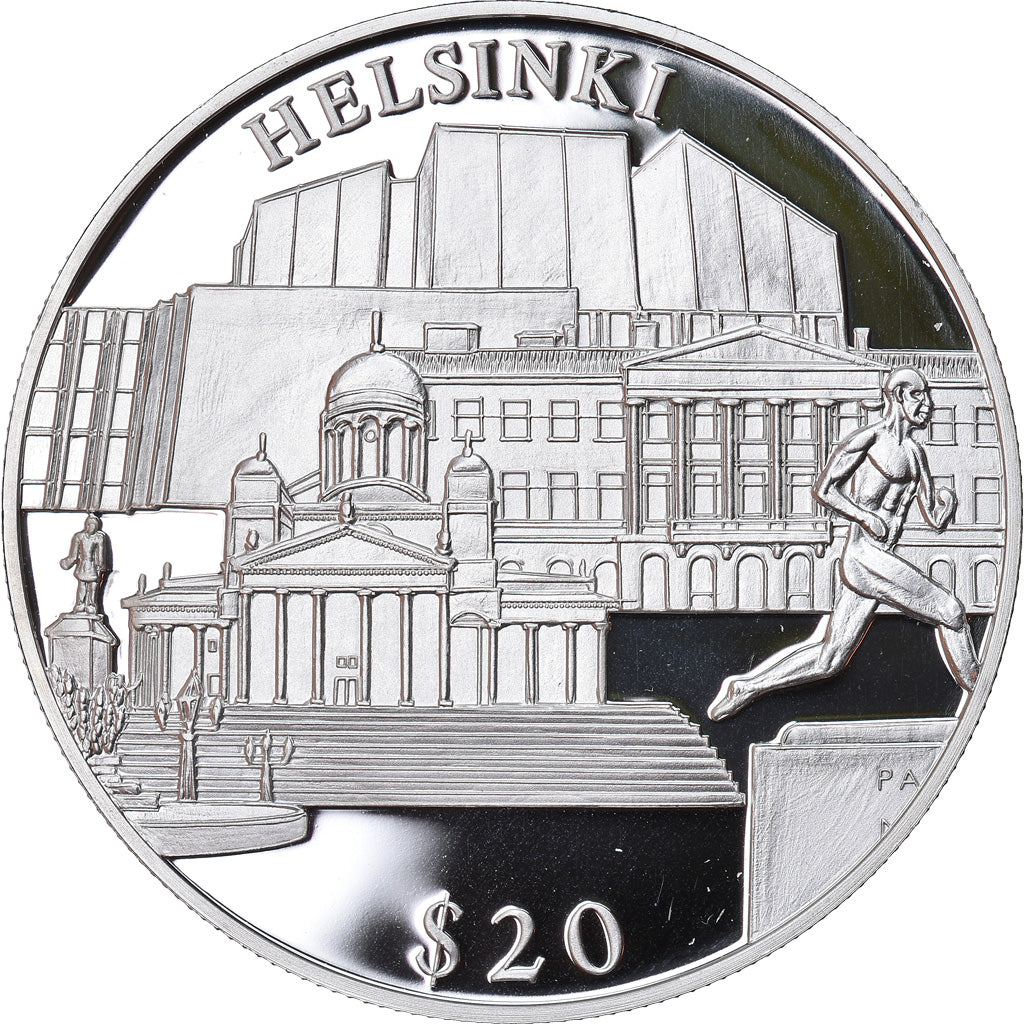 Munten, Liberia, Helsinki, 20 Dollars, 2000, Proof, FDC, Zilver