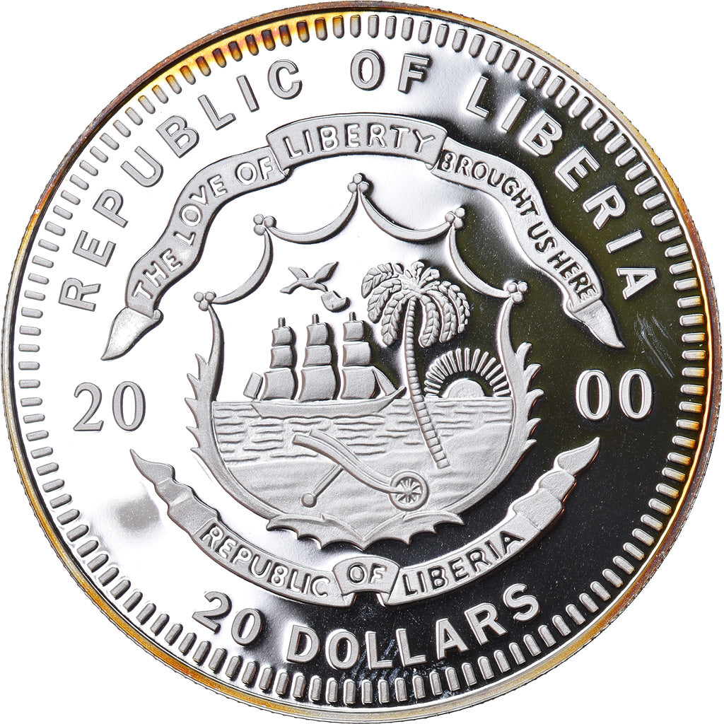Moneta, Liberia, Copenhague, 20 Dollars, 2000, Proof, FDC, Argento