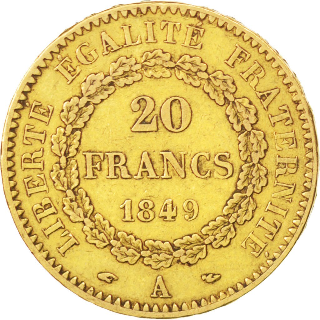 Francia, Génie, 20 Francs, 1849, Paris, BB, Oro, KM:757, Gadoury:1032