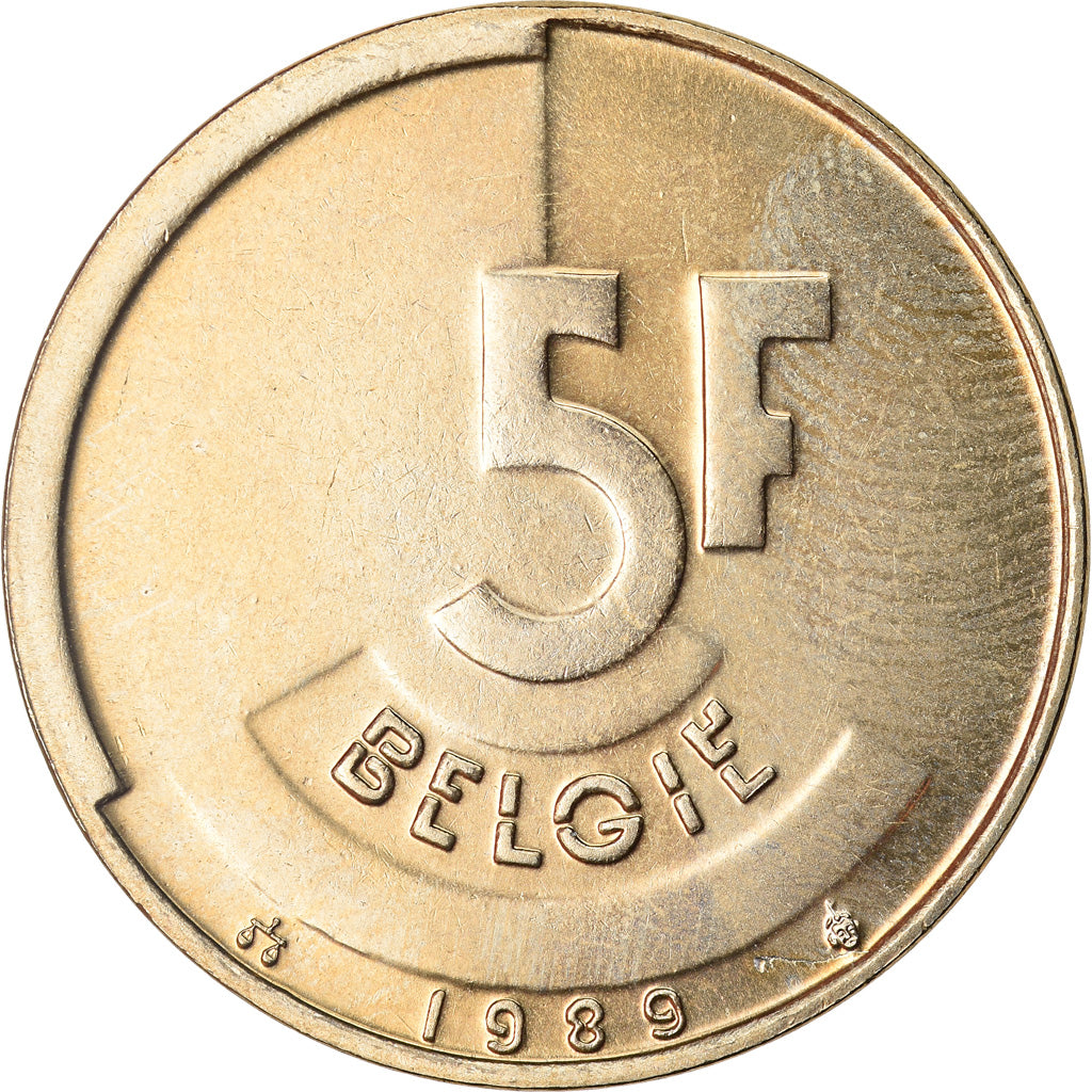 Coin, Belgium, 5 Francs, 5 Frank, 1989, MS(65-70), Brass Or Aluminum-Bronze