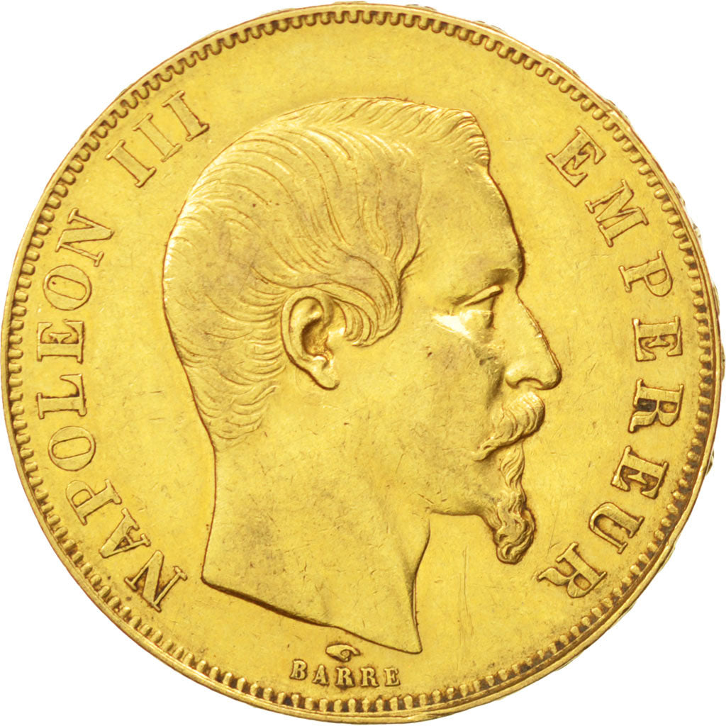 Francia, Napoleon III, Napoléon III, 50 Francs, 1858, Paris, BB, Oro, KM:785.1