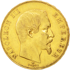 Francia, Napoleon III, Napoléon III, 50 Francs, 1858, Paris, BB, Oro, KM:785.1