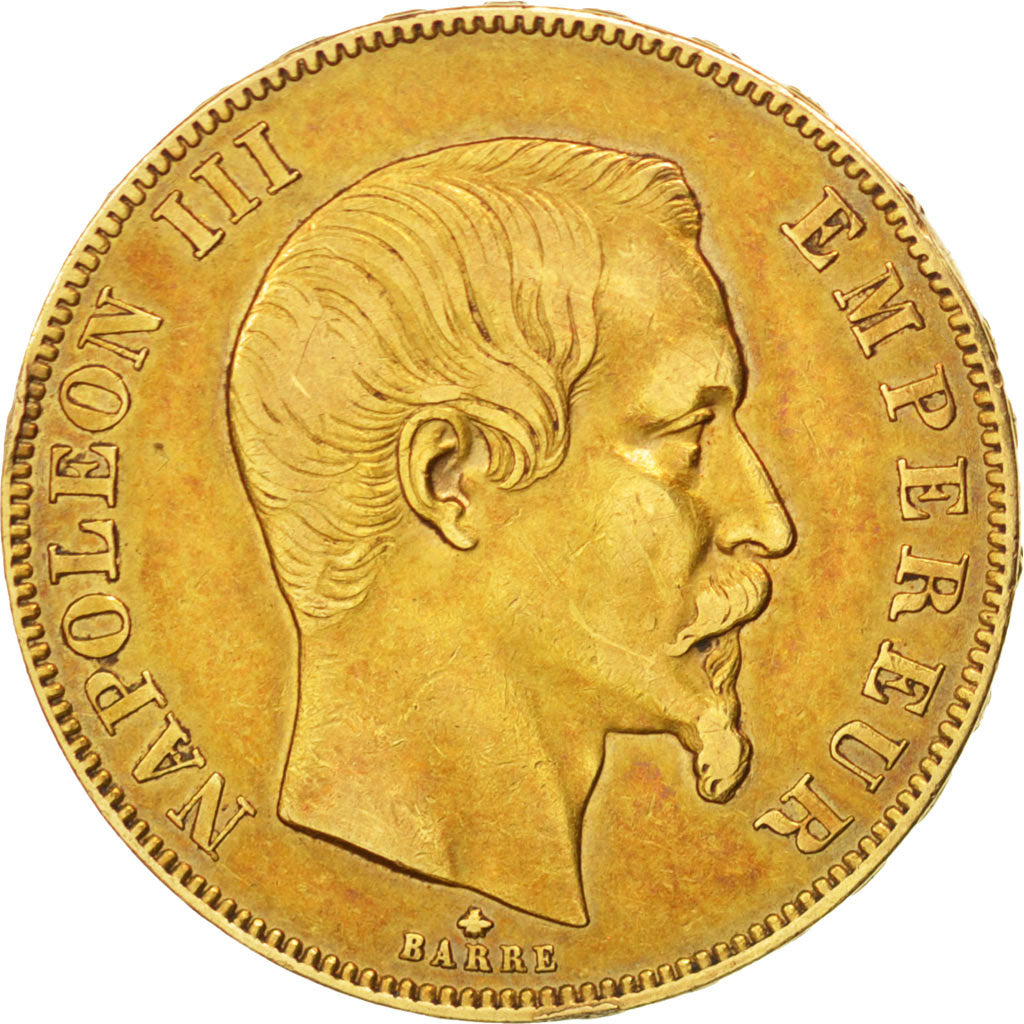 FRANCE, Napoléon III, 50 Francs, 1859, Strasbourg, KM #785.2, EF(40-45), Gold, G