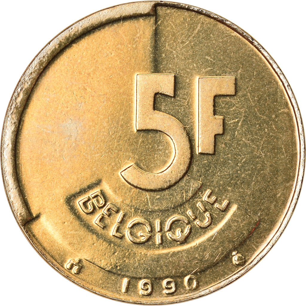 Moneta, Belgio, 5 Francs, 5 Frank, 1990, FDC, Ottone o alluminio-bronzo, KM:163