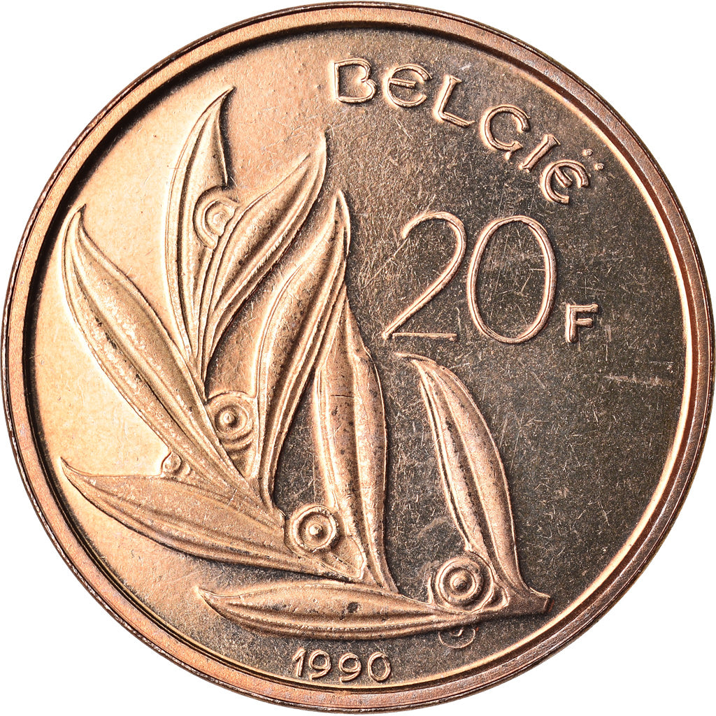 Coin, Belgium, 20 Francs, 20 Frank, 1990, MS(64), Nickel-Bronze, KM:160