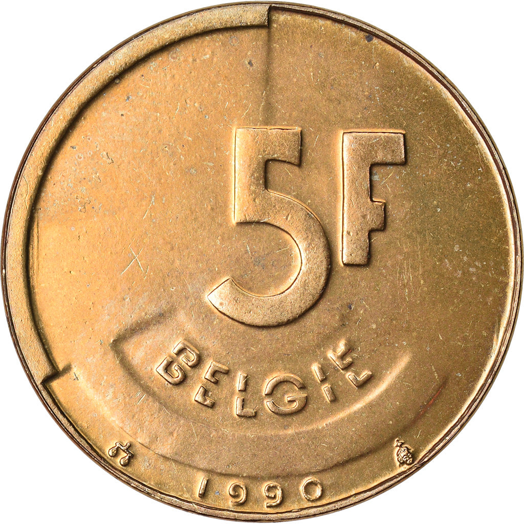 Coin, Belgium, 5 Francs, 5 Frank, 1990, MS(65-70), Brass Or Aluminum-Bronze