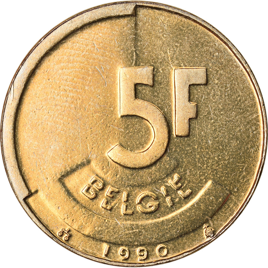 Coin, Belgium, 5 Francs, 5 Frank, 1990, MS(65-70), Brass Or Aluminum-Bronze